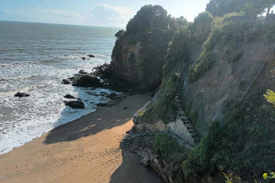 vue sur la plage Saint Eugène et de son escalier pour y accéder avec mon chien