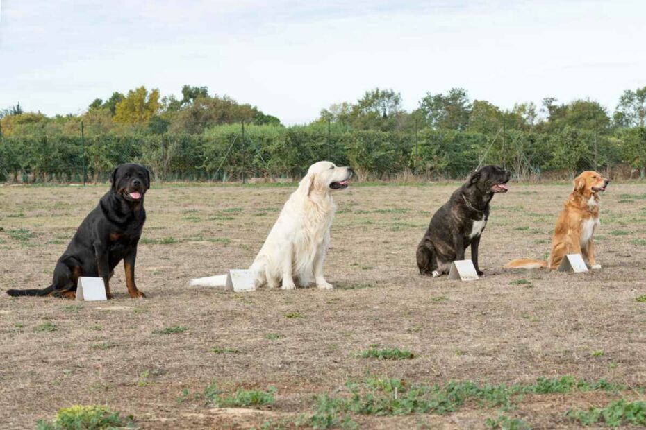 chiens assis en séance d'éducation au club canin en Loire-Atlantique